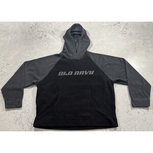 VTG Y2K Old Navy Hoodie Mens 2XL XXL Black Gray Fleece Logo Spellout Skater